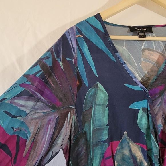 Karen Kane Long Sleeve Faux Wrap Dress Sz L Colorful Versatile USA Resortwear - Picture 8 of 12
